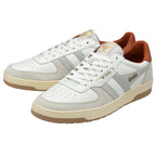 Pair of Gola Elan sneakers in off-white with tan accents, side by side.