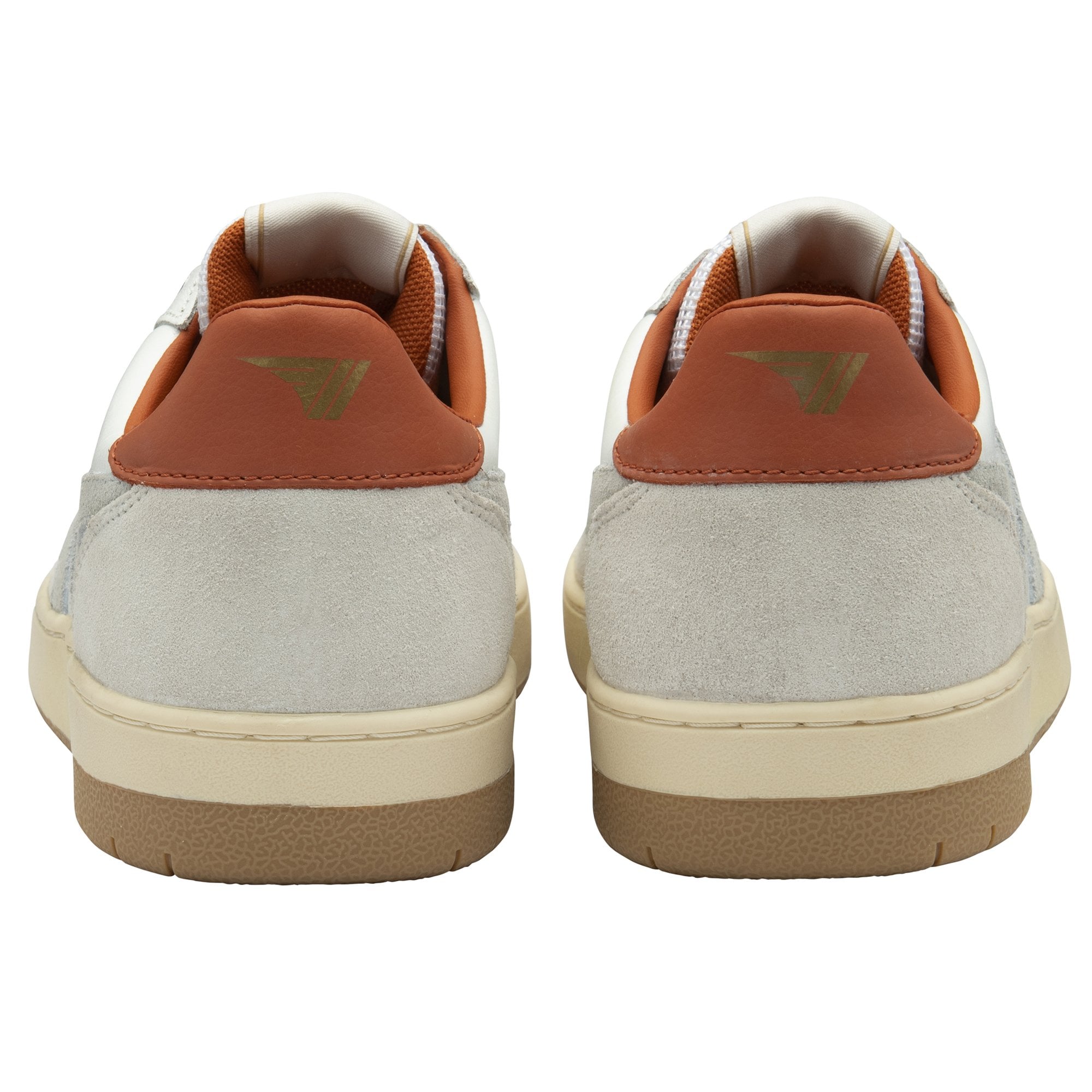 Rear view of a pair of Gola Elan sneakers showing tan heel tabs.
