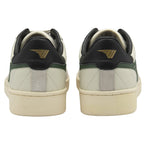 The heels of two white Gola sneakers, showing a black and gold detail.