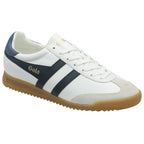 A single white and navy Gola sneaker with a gum sole shown from a three-quarter view.