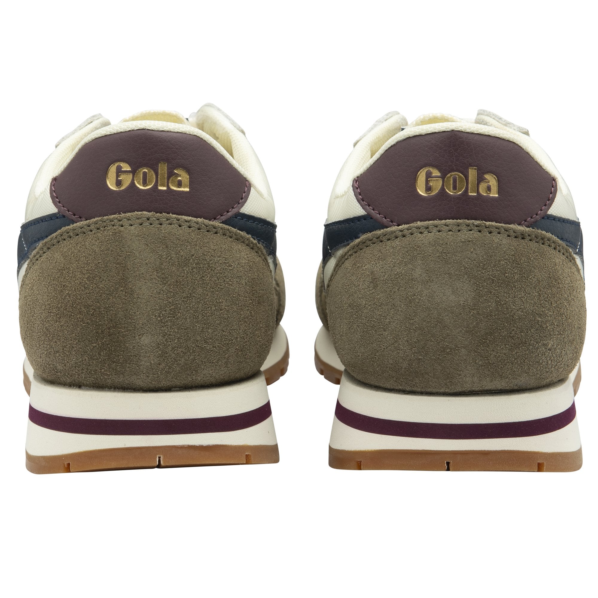 Rear view of a pair of Gola men's trainers showing the logo on the heel.