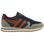 A right Gola men's sneaker in navy, brown, and gray.