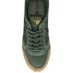 The top-down view of a single Gola men's sneaker, dark green and brown.