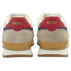 Rear view of two Gola men's sneakers, emphasizing the red heel tab with the Gola logo.