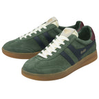 Pair of Gola men's Trainers, in green with navy side stripes and cream laces.