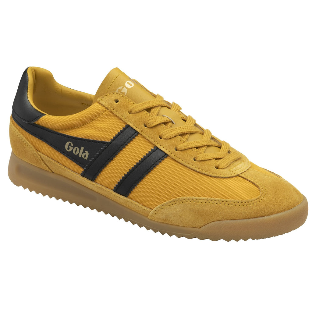 Side view of the Gola men's trainer in mustard and black.