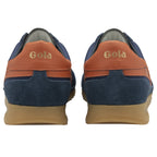 The backs of two casual trainers on a white background, focusing on the heel branding.