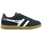 Gola Harrier suede trainers in navy with white stripes and a gum sole