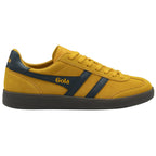 Gola men's low-top sneaker in mustard yellow suede with navy blue accents and dark grey sole
