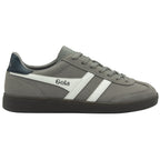 A single gray Gola sneaker with white stripes and dark blue accent on the heel.