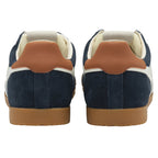 Back view of a pair of Gola men's Harrier sneakers with tan heel accents.