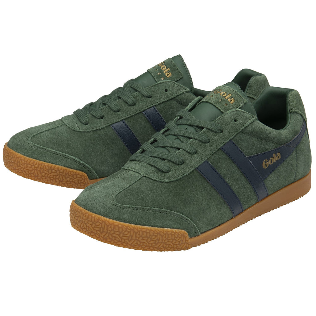 A pair of Gola men's Harrier suede trainers in green.
