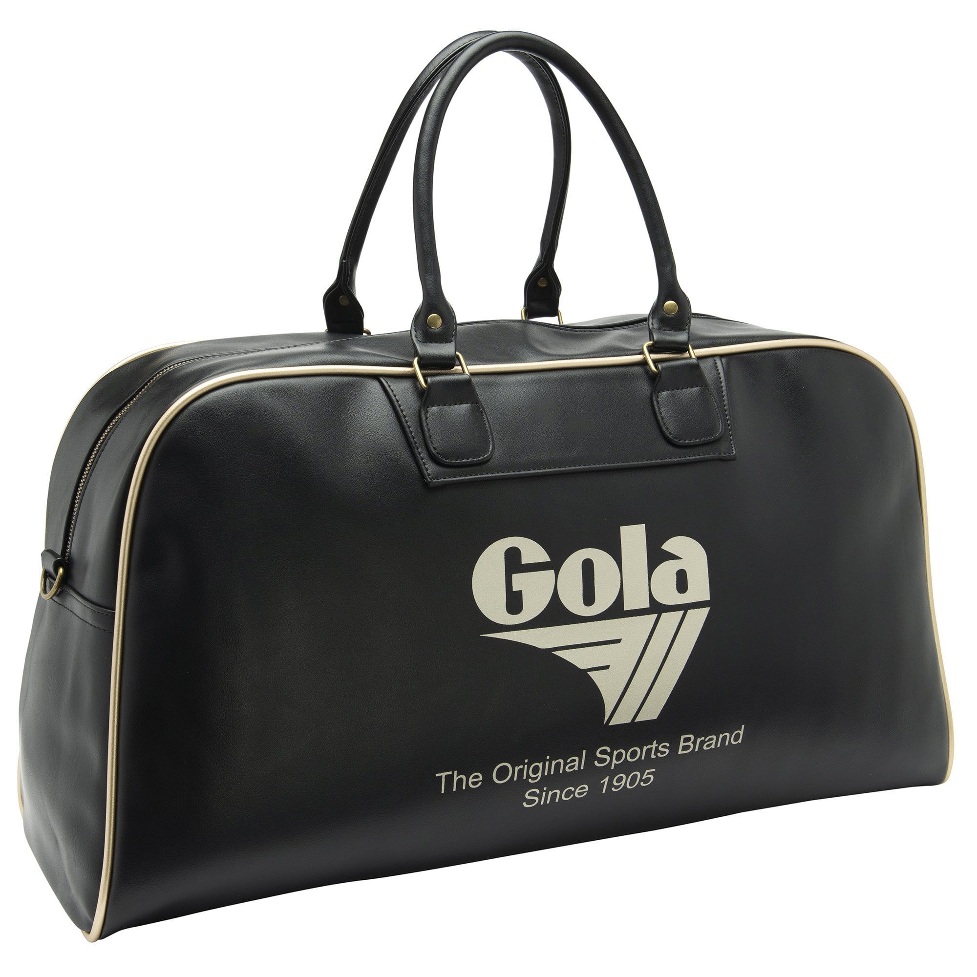 Side view of the Gola Performance Endurance Bag, black with white logo and text.