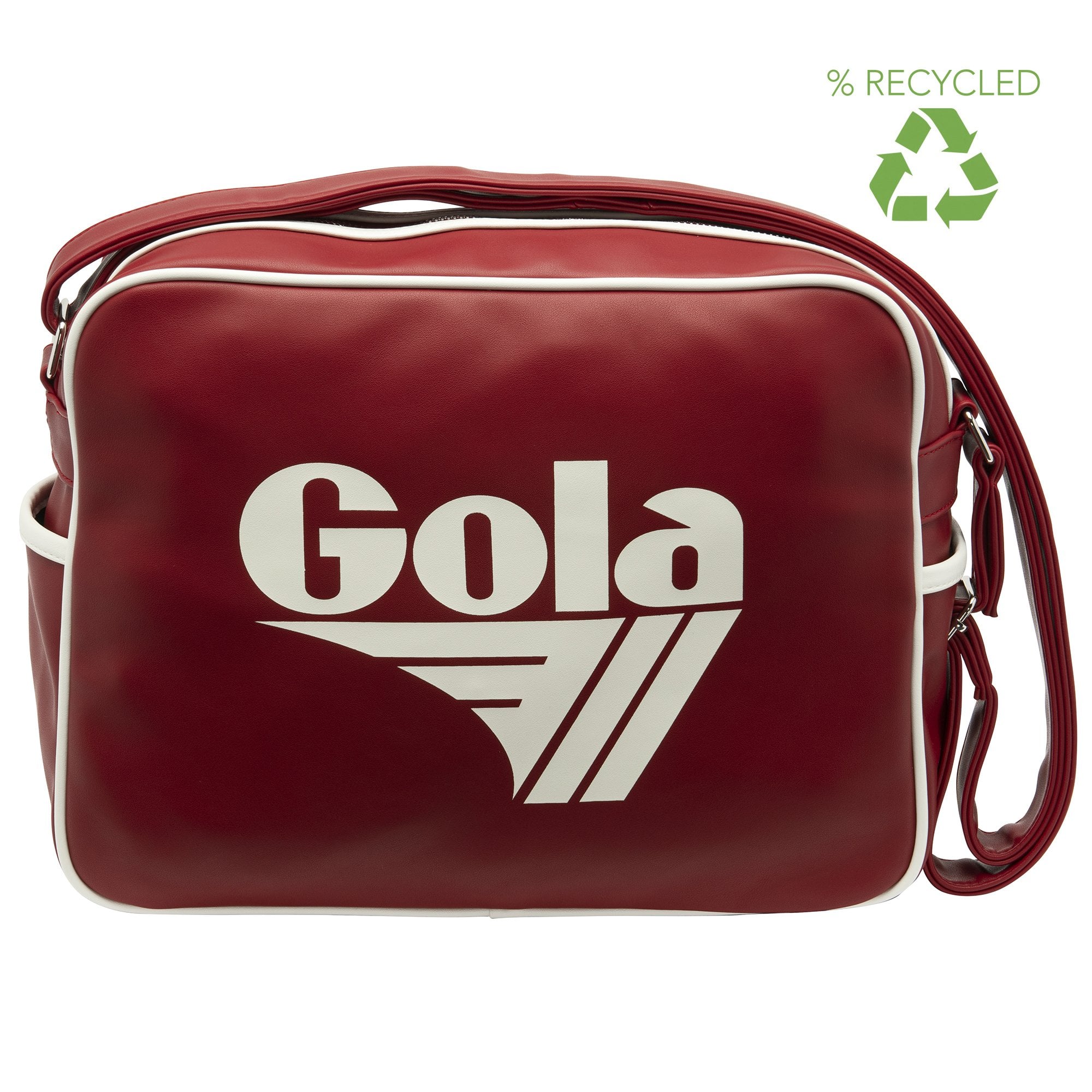 Front view of the Gola Red and White Shoulder Bag, made with recycled materials.
