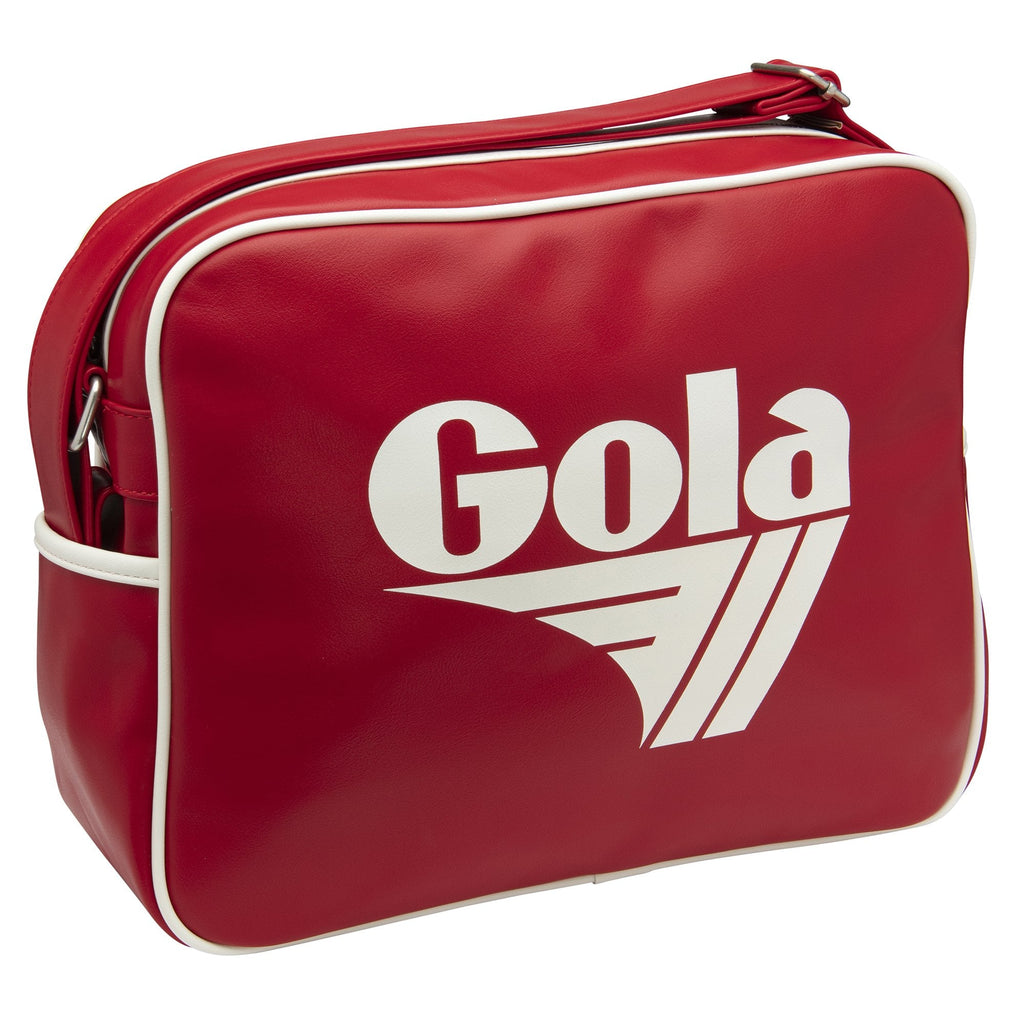 Angled view of the Gola Red and White Shoulder Bag, showcasing its design.