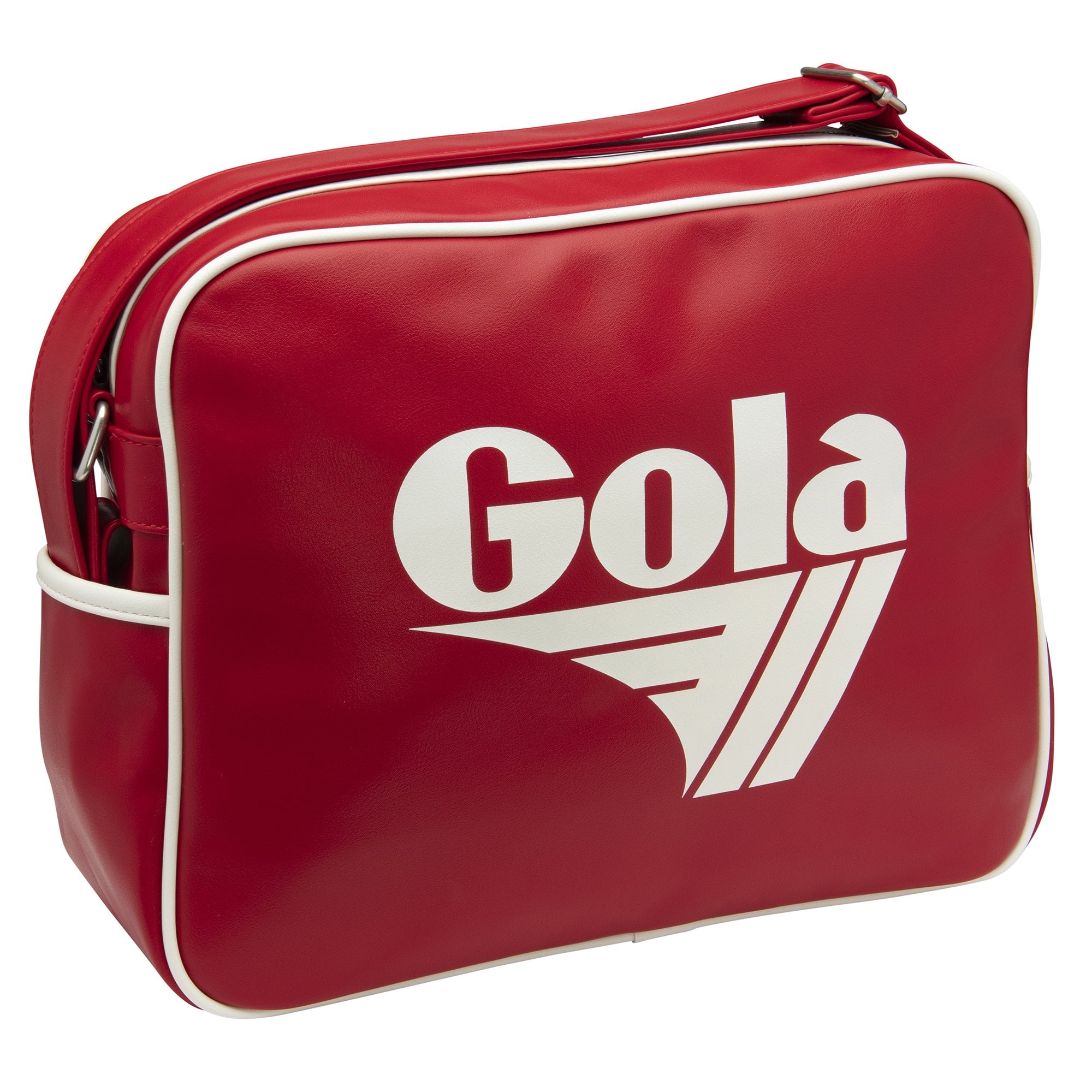 Angled view of the Gola Red and White Shoulder Bag, showcasing its design.