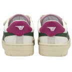 Rear view of white Gola children's sneakers with pink heel accents.
