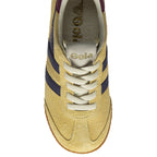 Top-down view of a Gola men's Harrier sneaker in sun/deep red/navy on a white background.