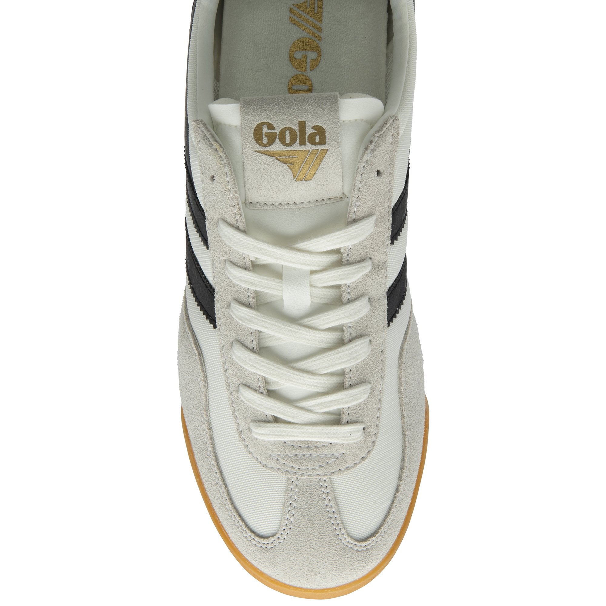 A top-down view of the front of a Gola Harrier Trainer sneaker.