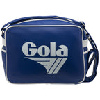 Front view of a blue Gola satchel with white trim and logo.