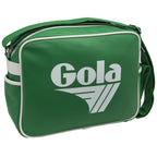Angled view of green Gola bag with white logo and trim.