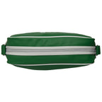 Top view of green Gola bag with white zipper.