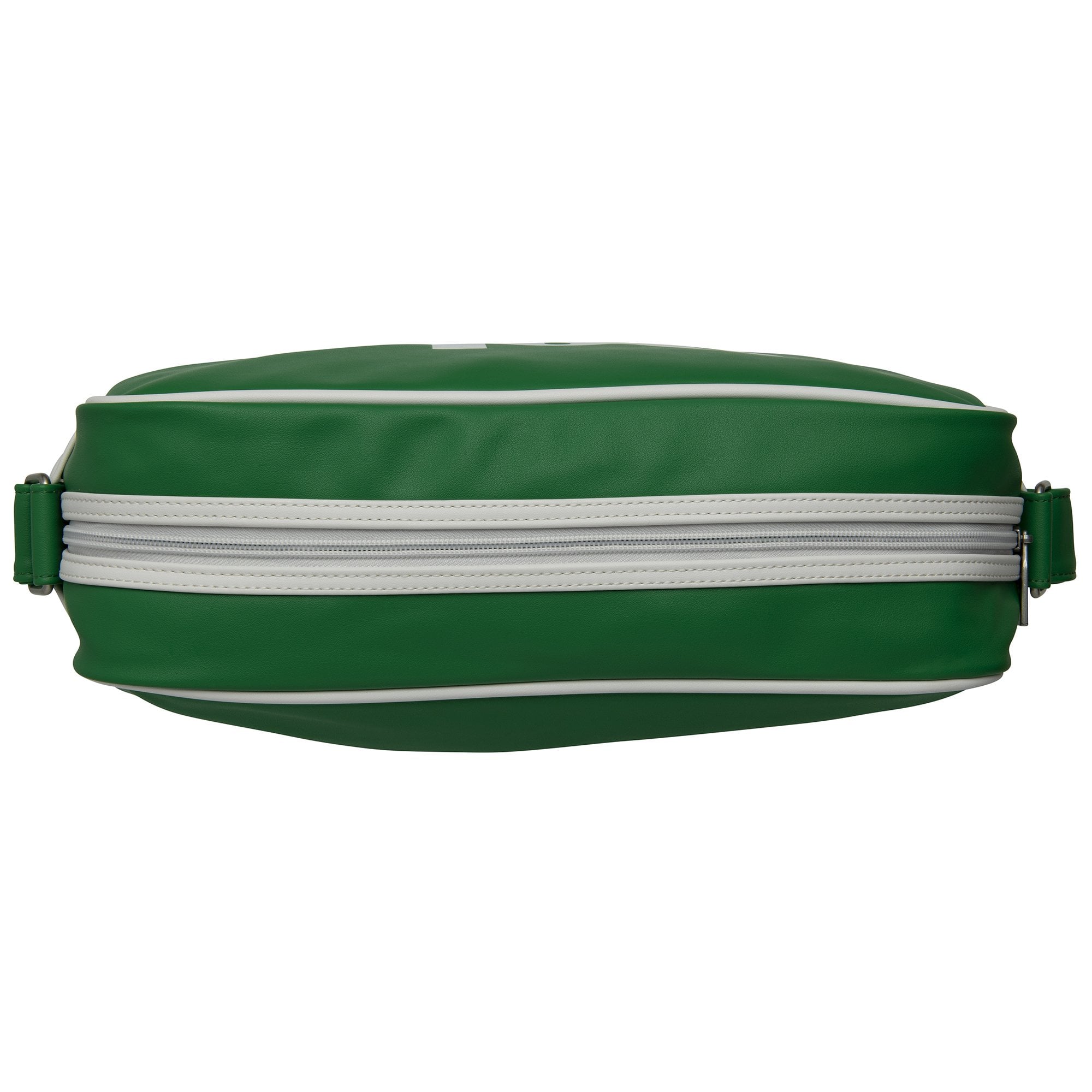 Top view of green Gola bag with white zipper.