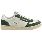 Side profile of a Gola men's sneaker in white and green with a beige sole.