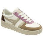 A white Gola sneaker with gold, brown, and pink accents on a white background.