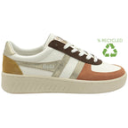 A recycled women's Gola sneaker in white with brown, gold, and peach accents.
