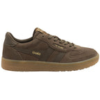 Brown Gola men's sneaker, side view. The shoe has a thick gum sole and suede upper.