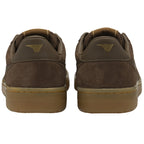 Back view of brown Gola men's sneakers. The shoes have thick gum soles and suede uppers.