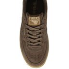 Top view of brown Gola men's sneakers. The shoes have thick gum soles and suede uppers.