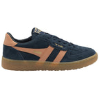A single Gola Daytona trainer in navy and tan, viewed from the side.