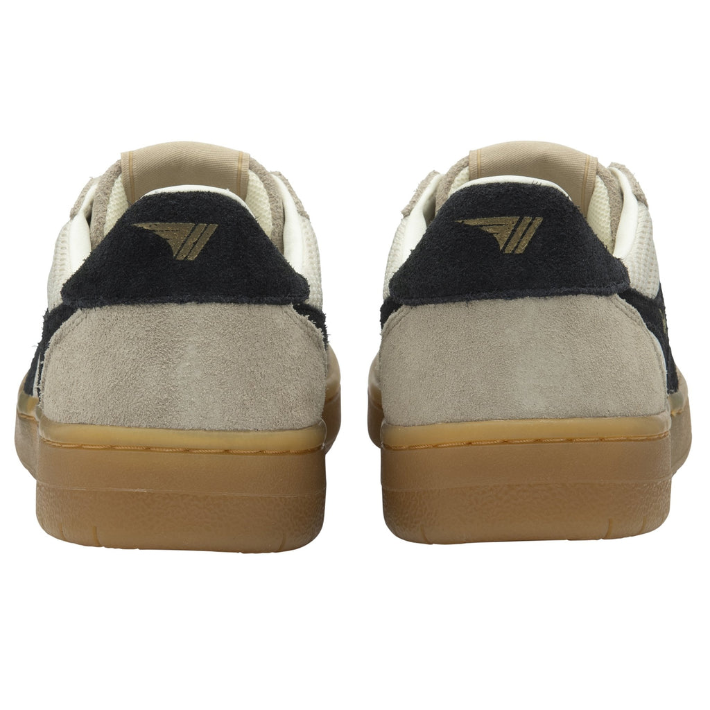 Back view of a pair of Gola white and beige sneakers.