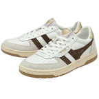 Pair of white and brown Gola men's sneakers from the left side.