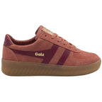 A single Gola Elan Suede trainers in mesa rose and burgundy, shown from the side.