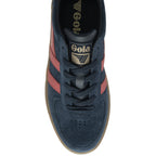 A single Gola men's sneaker in navy and red, shown from above.