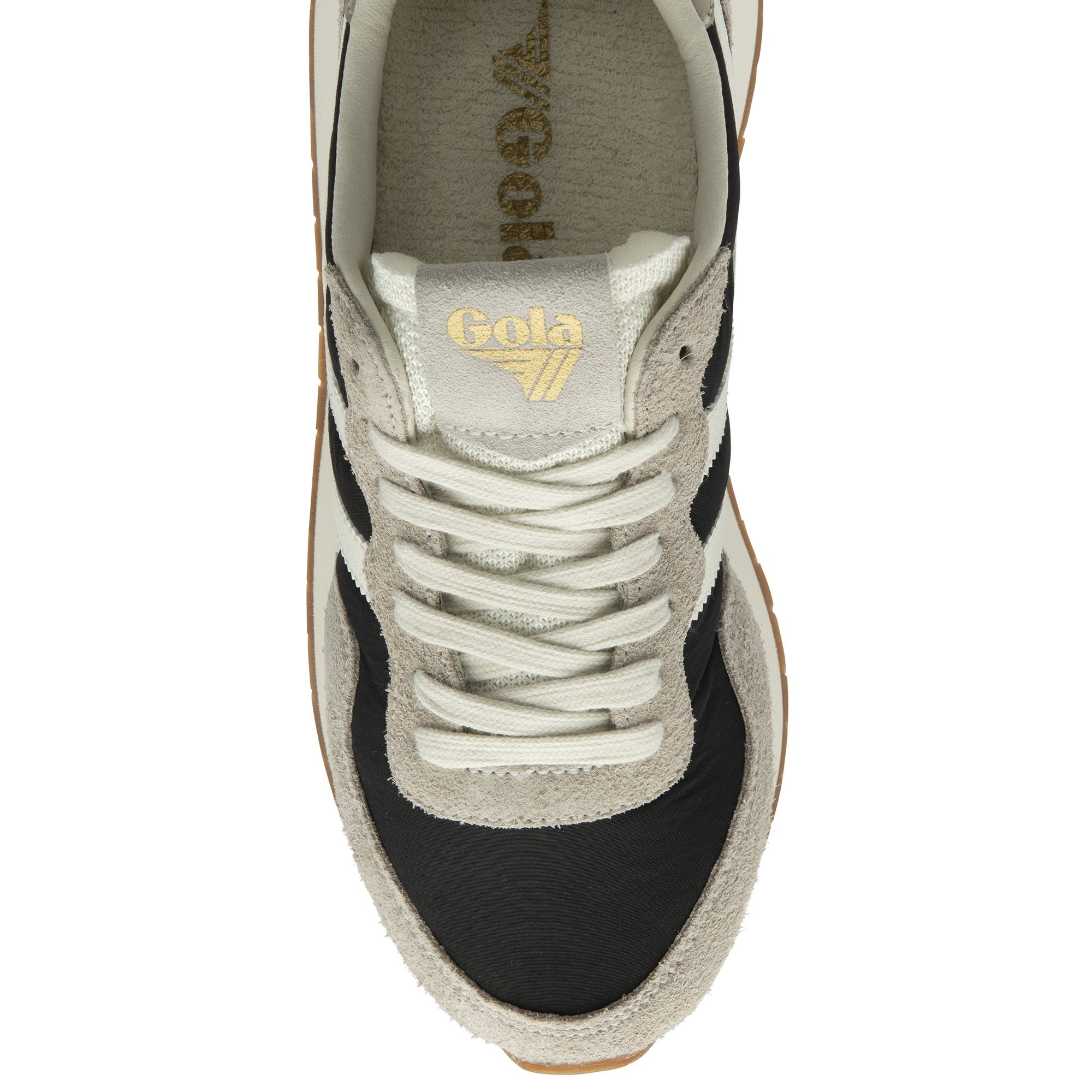 A single black and grey Gola Daytona sneaker is shown from a top-down angle.