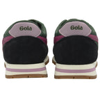 Rear view of two Gola shoes showcasing the green, black, and pink color details.