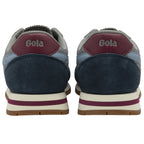 Rear view of a pair of Gola men's sneakers, highlighting the burgundy heel tabs.