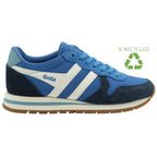 A recycled pair of Gola unisex sneakers in blue, navy, and white.