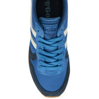 A single blue, navy, and white Gola unisex sneaker shown from above.