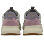The back view of a pair of Gola sneakers with pink and purple heels.