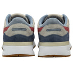 The heels of two Gola women's trainers, in light blue, off-white, and red, are shown.