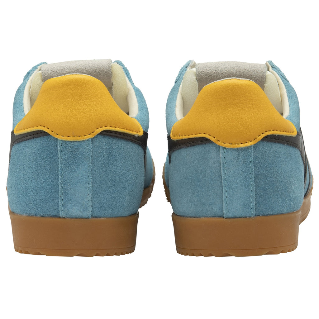 A pair of sky blue Gola Classics women's trainers, viewed from the back.