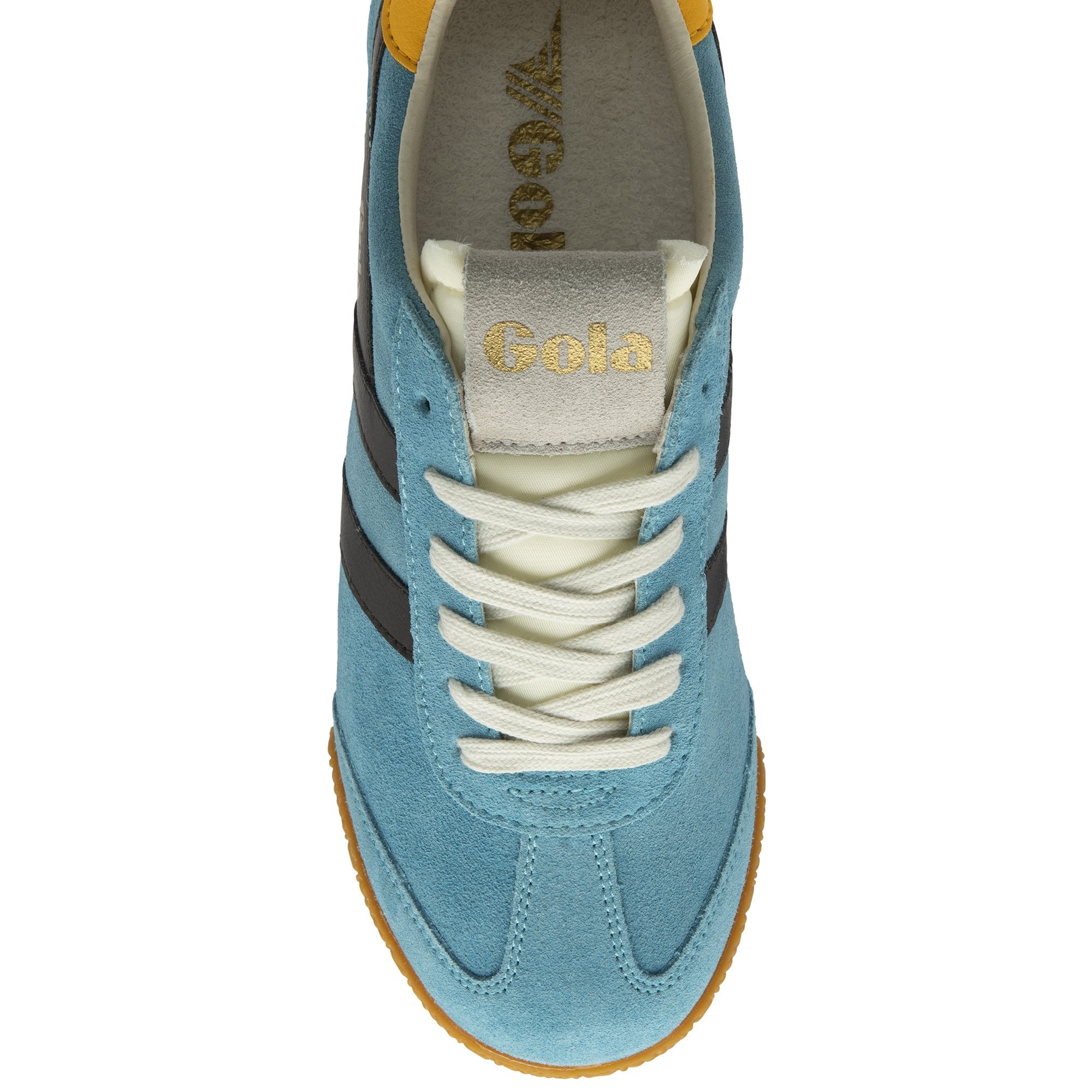 A sky blue Gola Classics women's trainer, viewed from above.