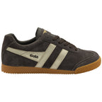 Side profile of a Gola men's shoe in dark brown with tan side stripes.