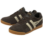 Pair of Gola men's shoes in dark brown with tan side stripes.