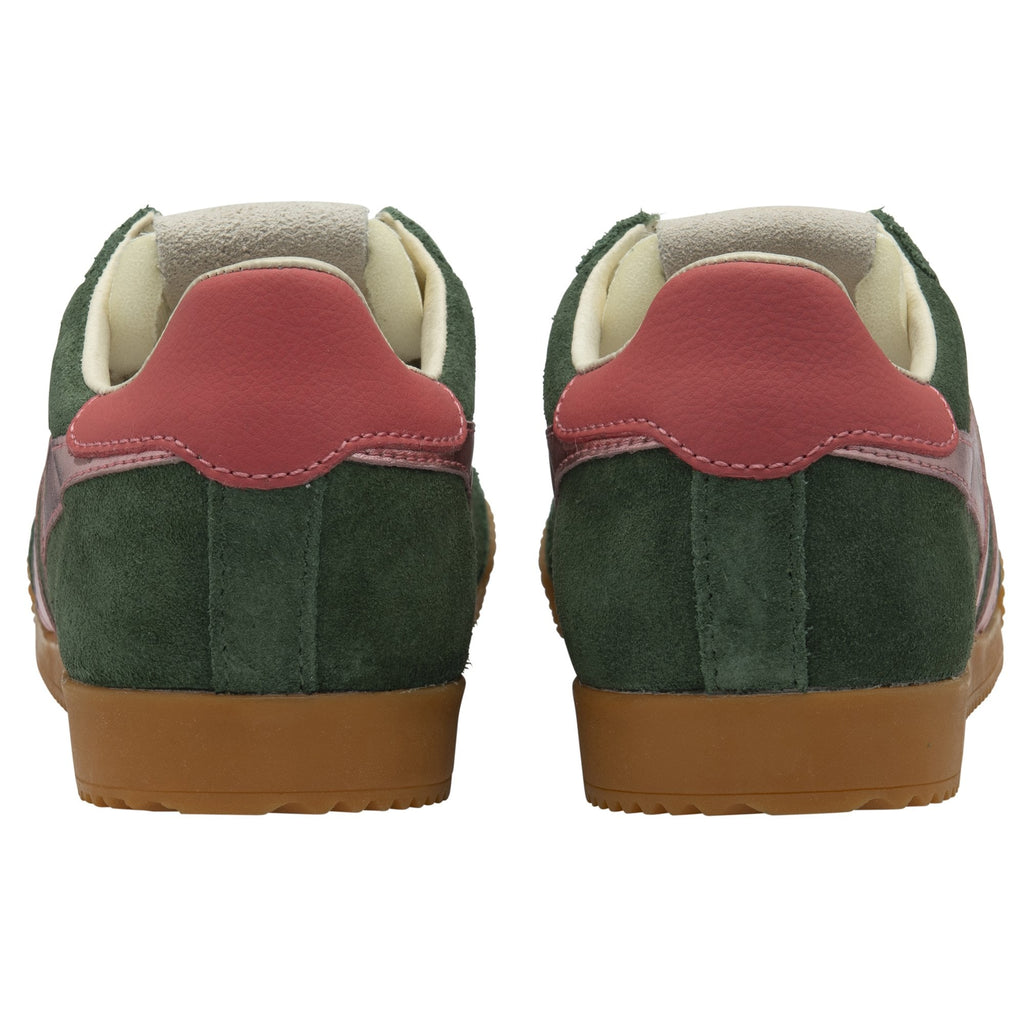 A rear view of the forest green Gola women's trainers.
